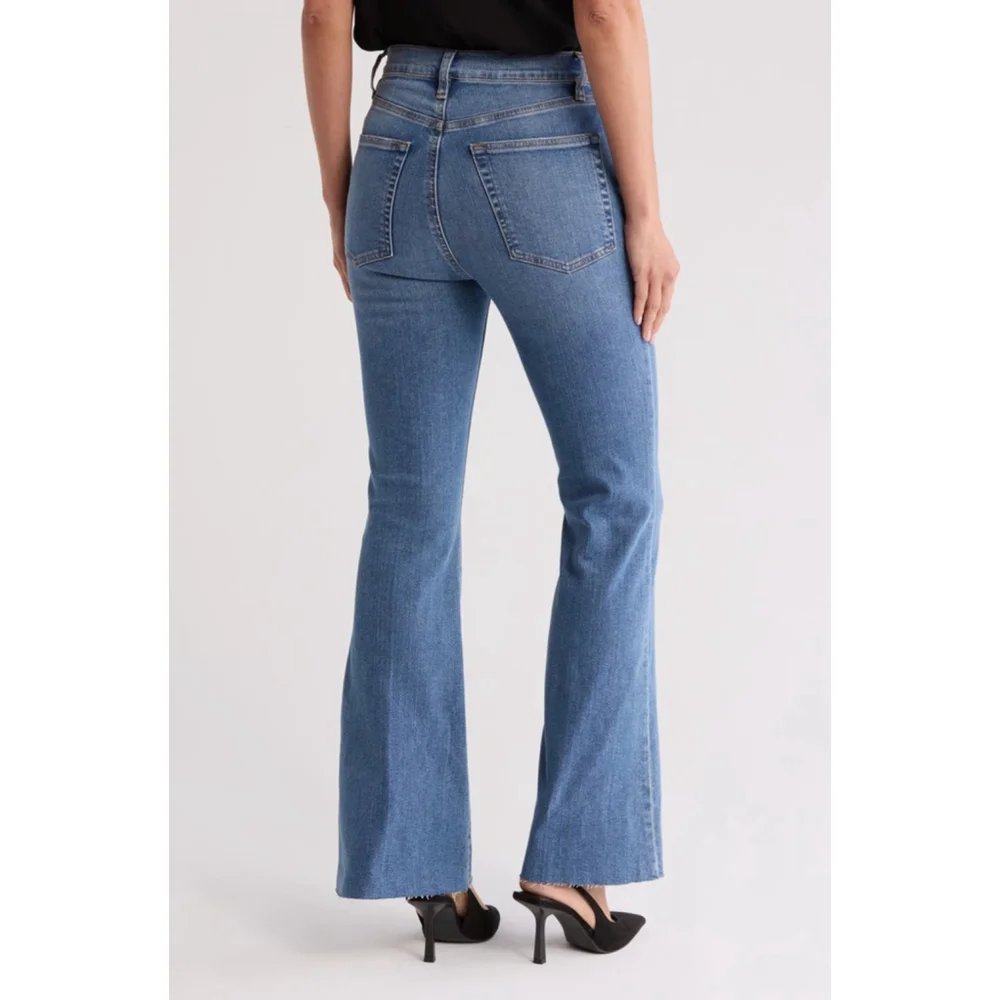 FRAME Flare Jeans Women’s Blue Size 26 Le Easy Raw Hem High-Rise Denim NWT - Picture 3 of 10